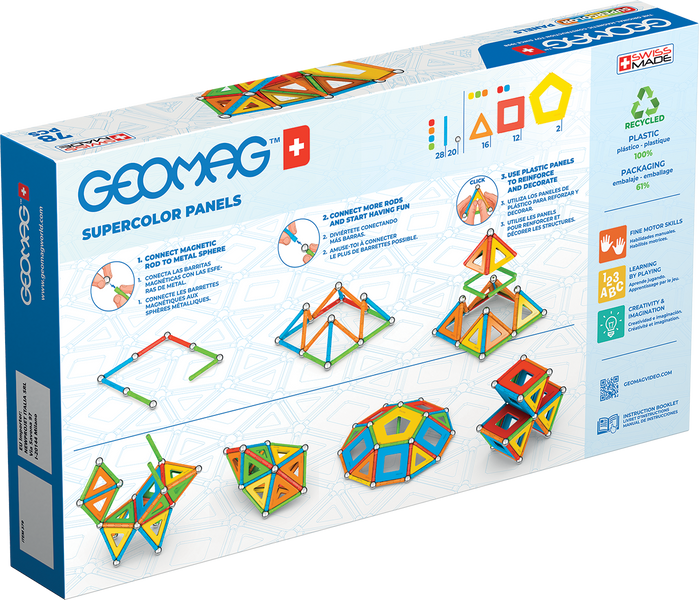 Geomag Supercolor Panels 78 деталей | Магнітний конструктор Геомаг 379 фото